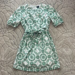 Ann Taylor White Midi Dress with Green Floral Embroidery